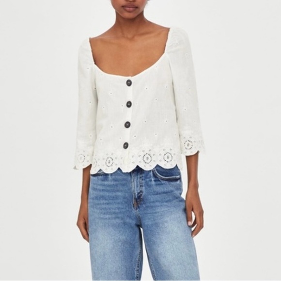 Zara Tops - NWT Zara TRF Embroidered Scallop Top